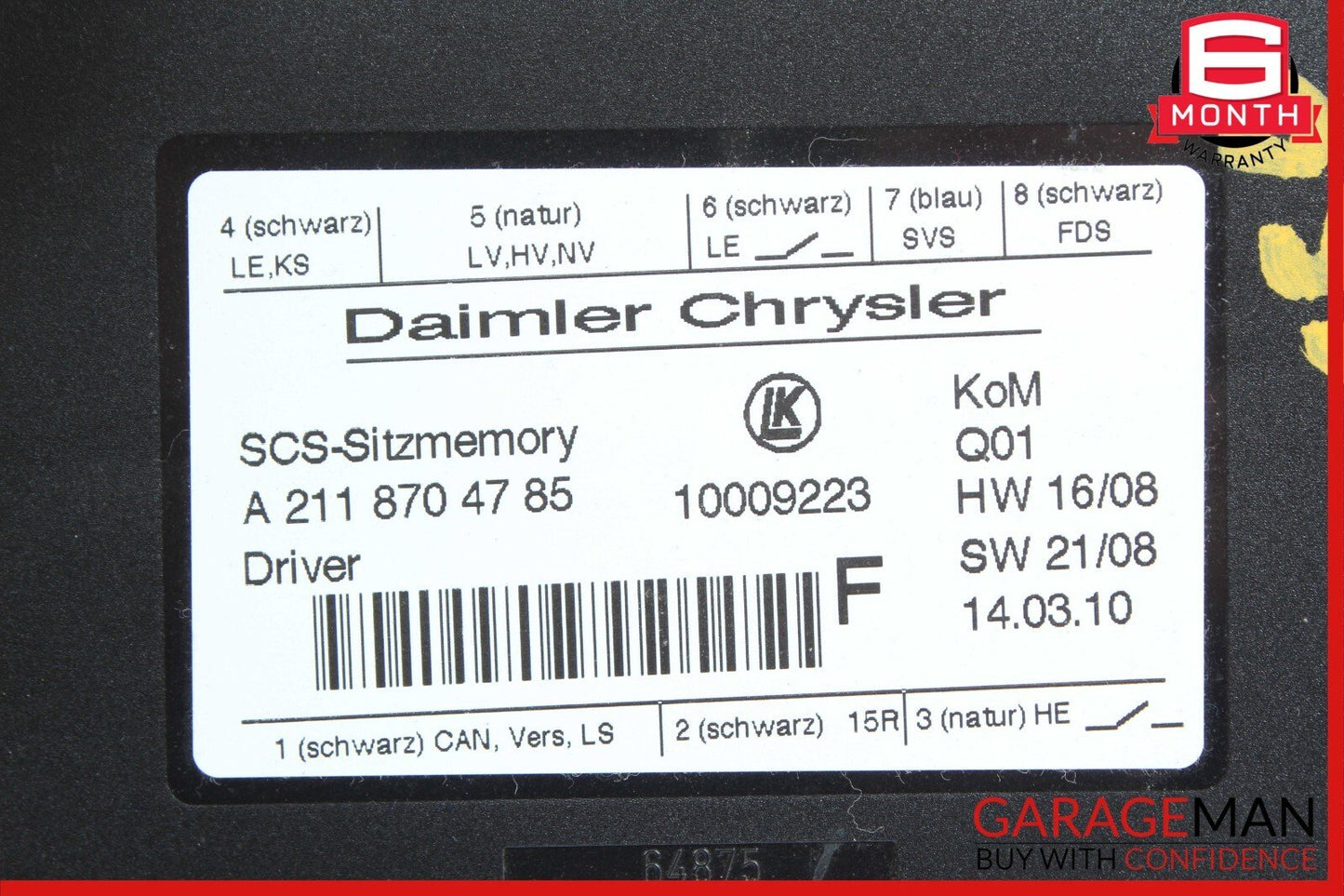 06-12 Mercedes W164 ML550 R350 GL450 Front Left / Right Side Seat Control Module