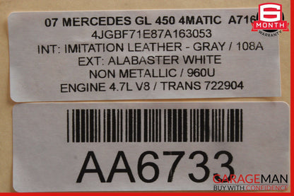 07-12 Mercedes X164 GL320 GL450 Front Right Top Upper Seat Cushion Cover Gray