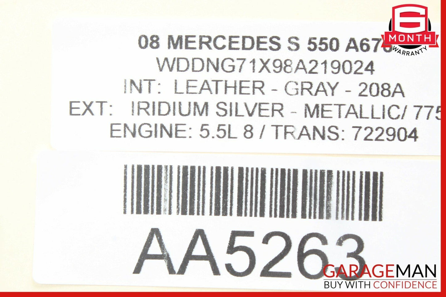 07-09 Mercedes W221 S550 Interior Top Upper Rear View Inside Dim Mirror Gray OEM