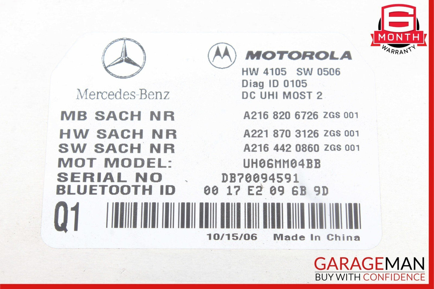 07-09 Mercedes W221 S550 CL550 Bluetooth Mobile Cell Phone Control Module OEM