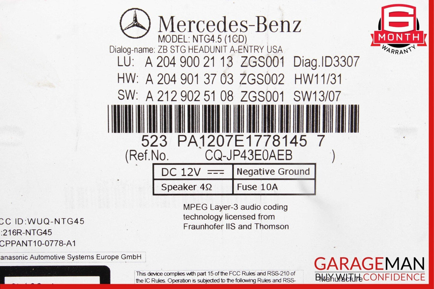 12-14 Mercedes W204 C250 Navigation Comand Head Unit DVD CD Radio Audio NTG4.5