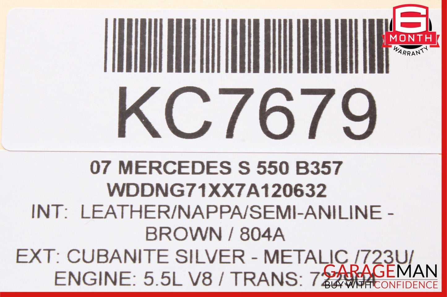 07-13 Mercedes W221 S550 S600 S450 Rear Upper Overhead Vanity Mirror Brown