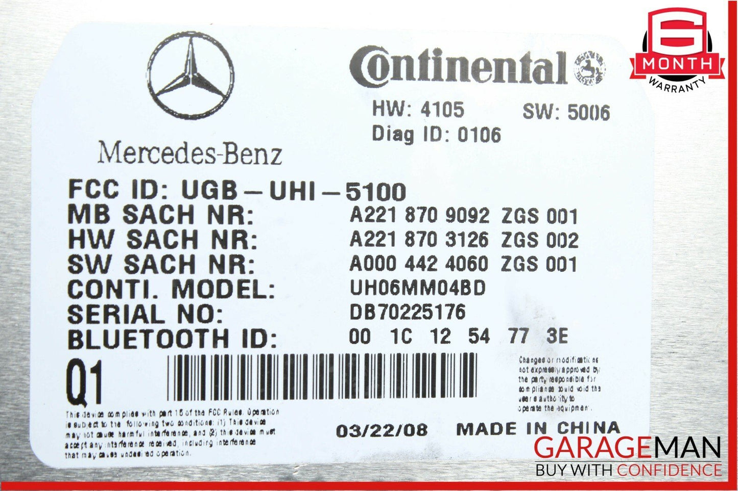 07-09 Mercedes W221 S550 CL550 CL600 Bluetooth Communication Control Module Q1