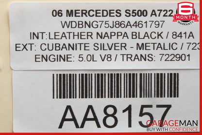 10-13 Mercedes W221 S500 Top Upper Seat Cushion Front Left Driver Side Black OEM