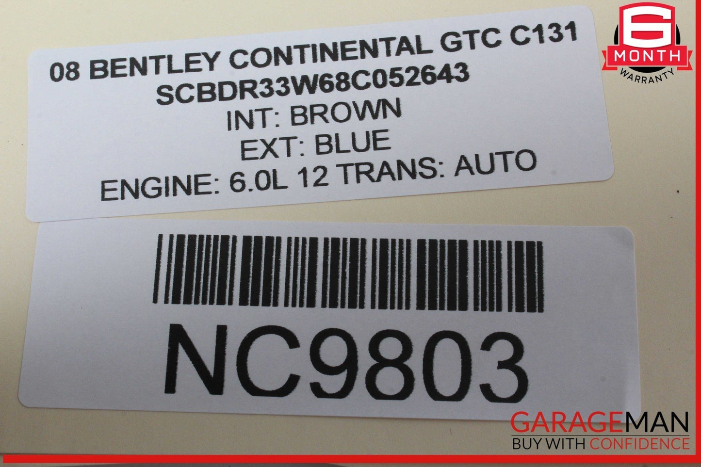 03-09 Bentley Continental GTC Front Upper Interior Rear View Mirror Black OEM