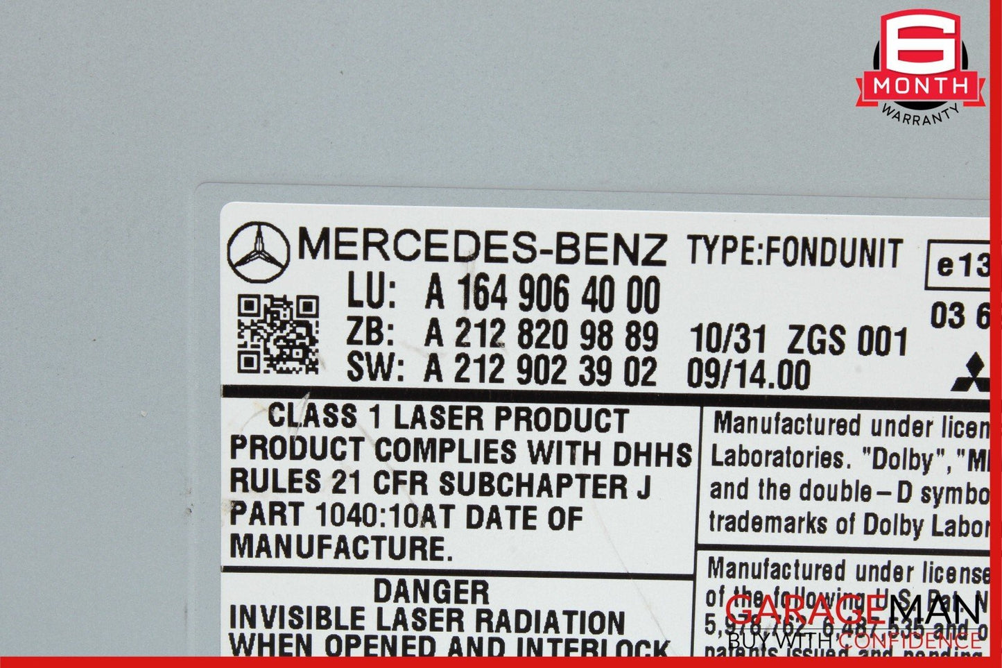 06-13 Mercedes X164 GL450 GL550 Rear Entertainment DVD Player 1649064000 OEM