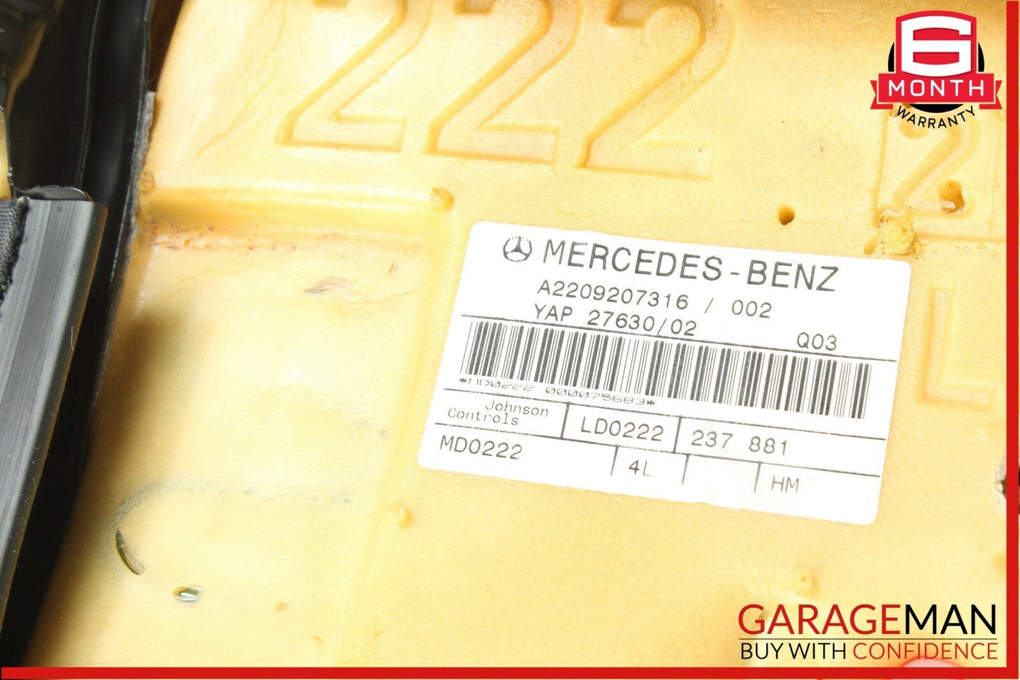 03-06 Mercedes W220 S600 Rear Right or Left Upper Recline Seat Cushion Cover OEM