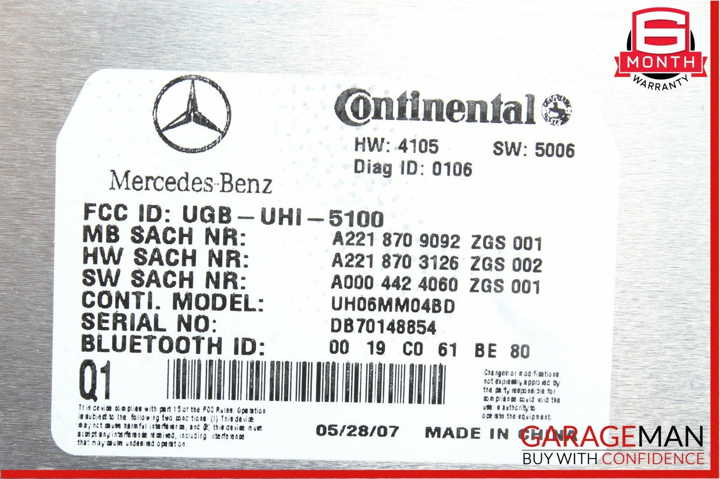 07-09 Mercedes W221 S550 CL550 CL600 Bluetooth Communication Controller Module