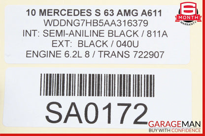 07-13 Mercedes W221 S550 S600 S63 AMG Center Middle Pano Panoramic Roof Glass