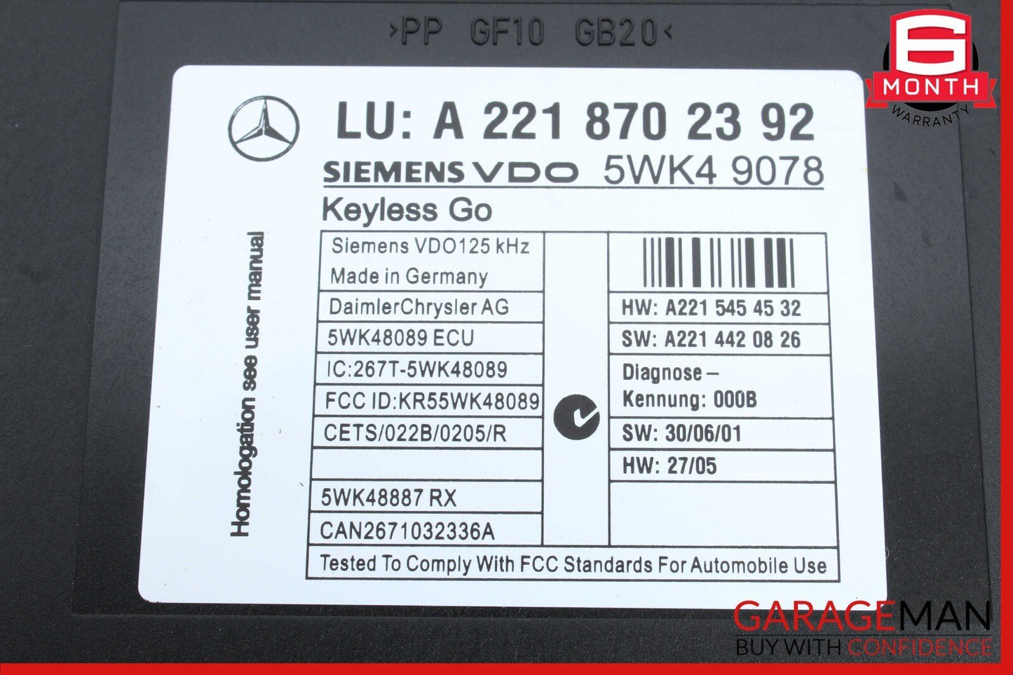 07-10 Mercedes W221 S550 S600 CL550 Keyless Go Control Module Unit