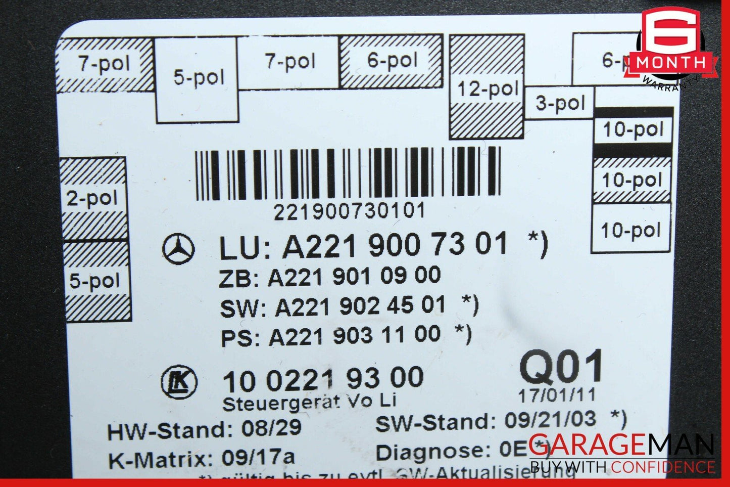 07-13 Mercedes W221 S600 S65 AMG Front Left Door Control Module 2219007301 OEM