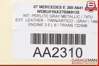07-09 Mercedes W211 E350 Front Right Sunvisor Sun Visor Shade Cover Suede Gray