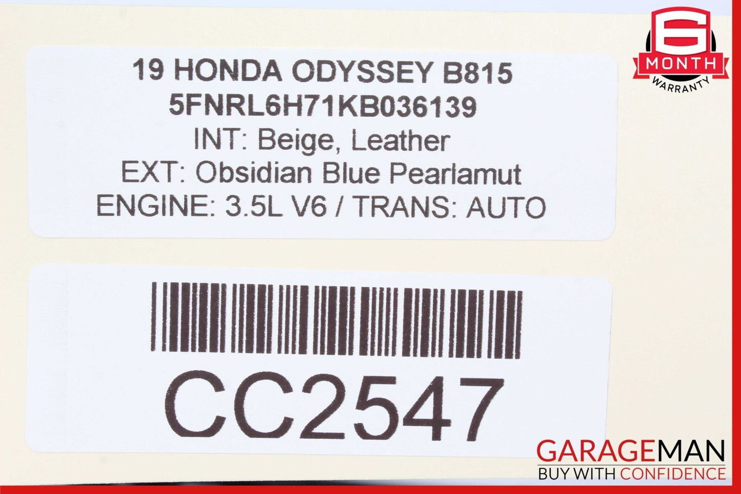 18-23 Honda Odyssey Rear Left Driver Side Interior Door Panel Assembly OEM