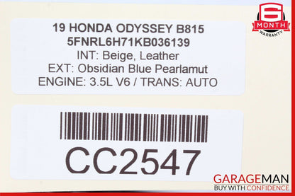 18-23 Honda Odyssey Rear Left Driver Side Interior Door Panel Assembly OEM