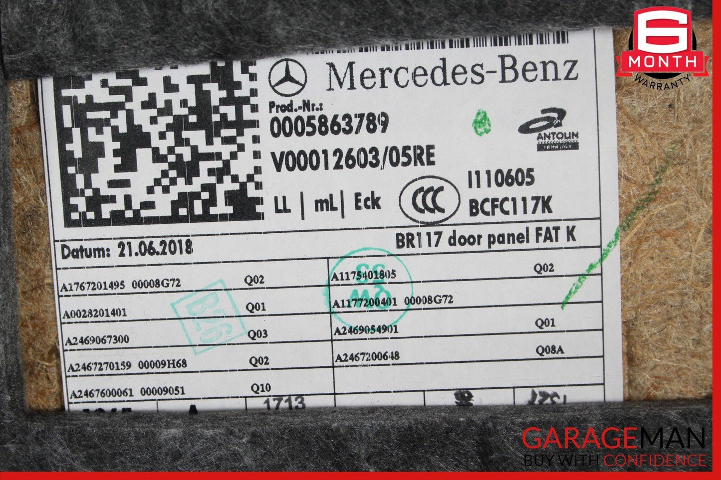 14-19 Mercedes W117 CLA250 Front Right Side Interior Door Trim Panel Cover Assy