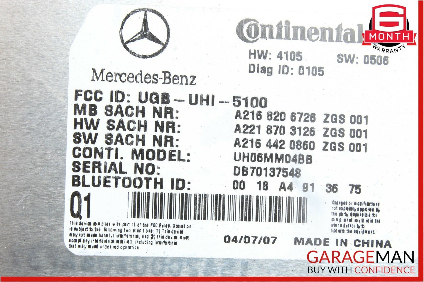 07-09 Mercedes W216 CL550 S550 Bluetooth Mobile Cell Phone Control Module Unit