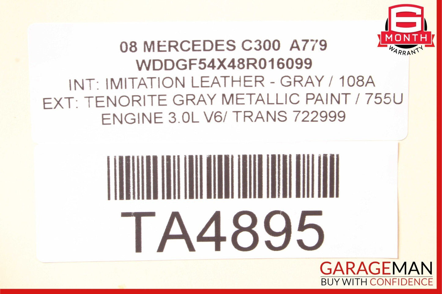 08-14 Mercedes W204 C300 C350 Sedan Rear Right Seat Cushion Upper Top Gray OEM