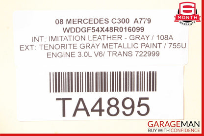 08-14 Mercedes W204 C300 C350 Sedan Rear Right Seat Cushion Upper Top Gray OEM