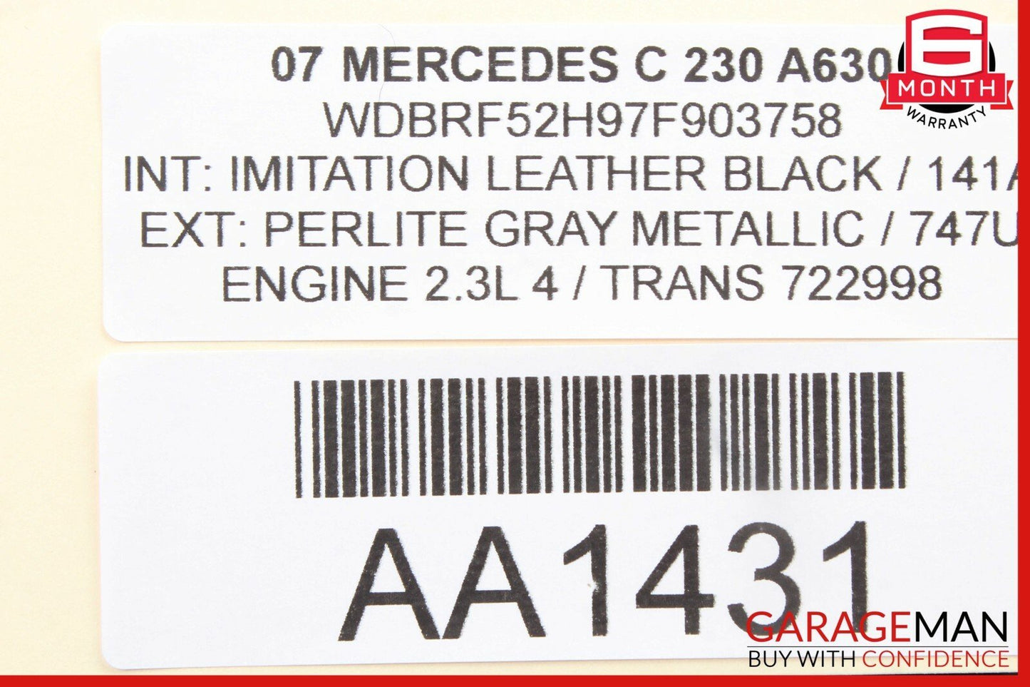 01-07 Mercedes W203 C230 C350 Rear Right Side Door Window Regulator Motor Unit