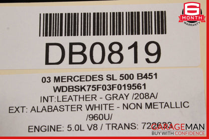03-08 Mercedes R230 SL500 SL600 Right Convertible Hard Roof Top Hinge Assembly
