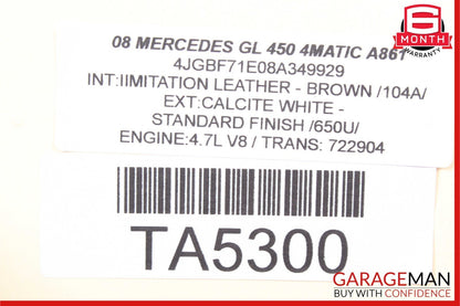 07-12 Mercedes X164 GL450 Front Right Side Lower Bottom Seat Cushion Beige OEM