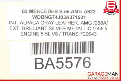 00-06 Mercedes W220 S430 S55 AMG Rear Left Side Door Window Regulator Motor OEM