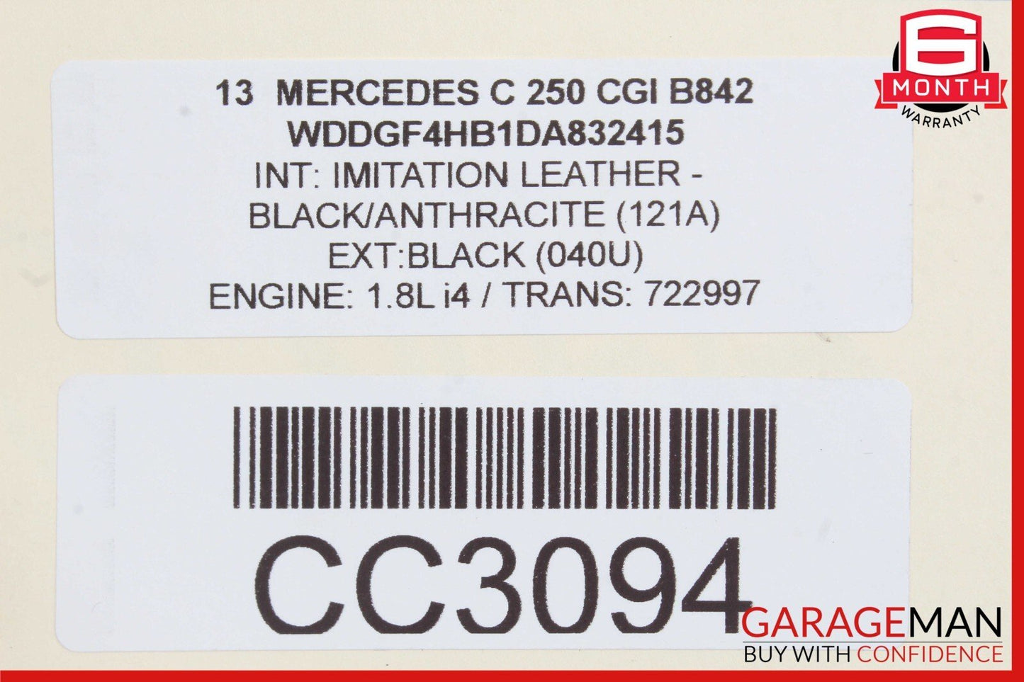 08-14 Mercedes W204 C250 Front Right Passenger Side Top Upper Seat Cushion Black