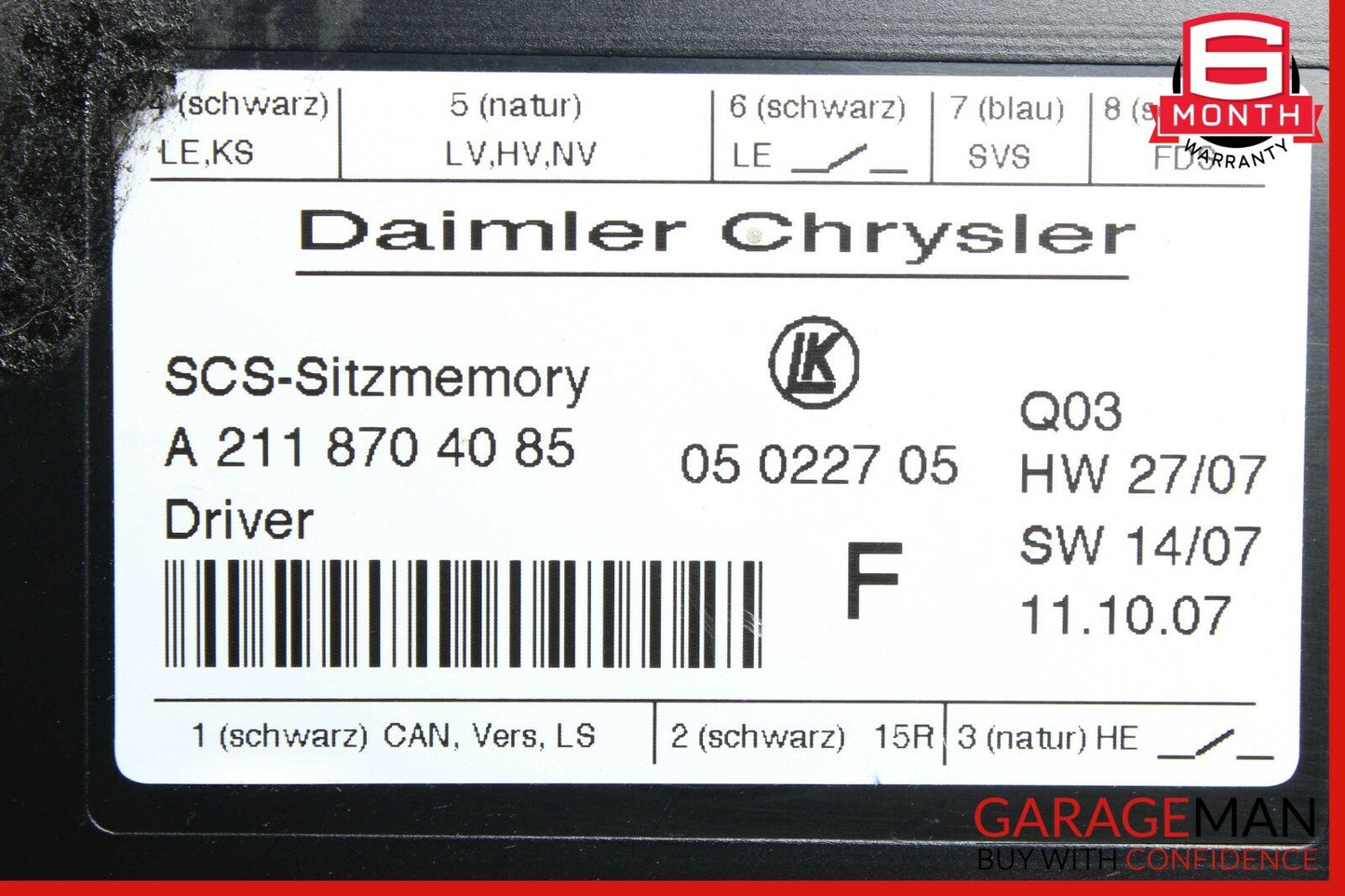 06-09 Mercedes W211 E350 CLS550 Front Left Seat Adjustment Control Module OEM