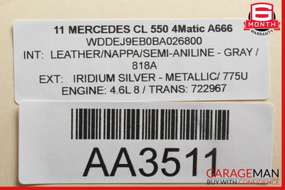 07-13 Mercedes W216 CL550 CL600 CL65 AMG Interior Upper Rear View Mirror Grey