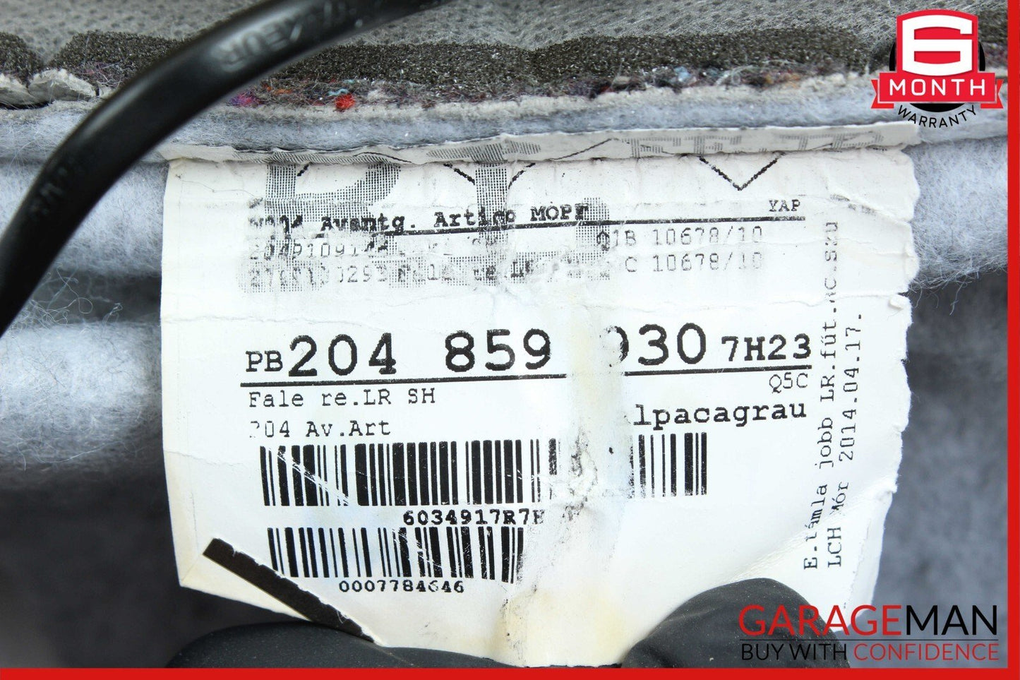 08-11 Mercedes W204 C250 C300 CGI Front Right Top Upper Seat Cushion Grey OEM