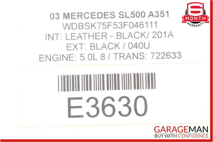 03-09 Mercedes R230 SL500 CLK350 Driver 4 Spoke Steering Wheel Leather Black OEM
