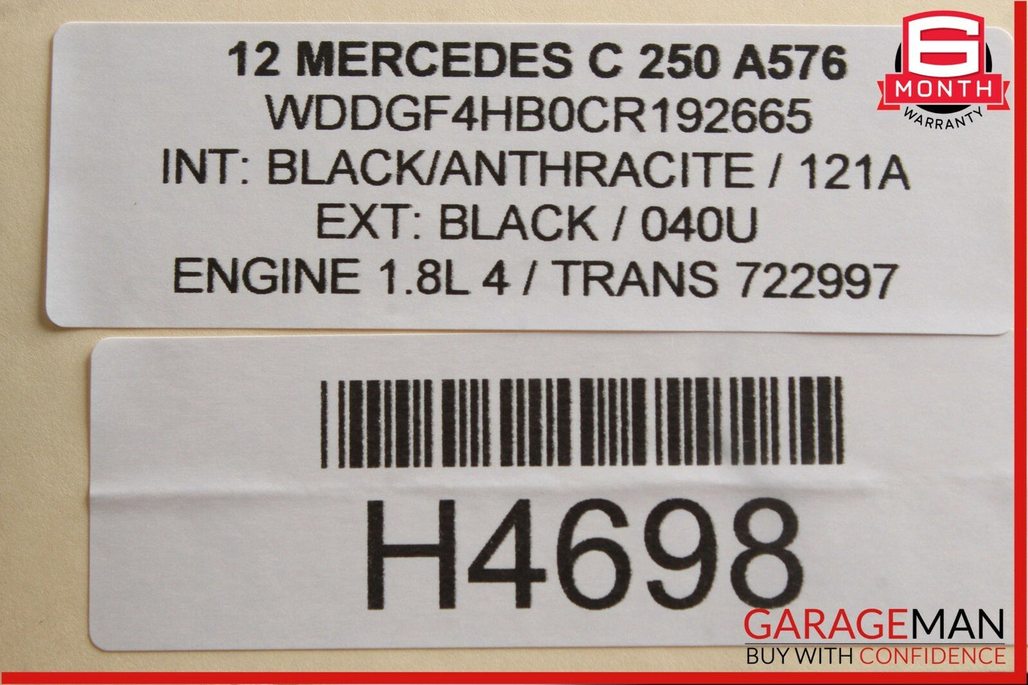 08-14 Mercedes W204 C250 C300 Top Upper Rear View Mirror Assembly Beige