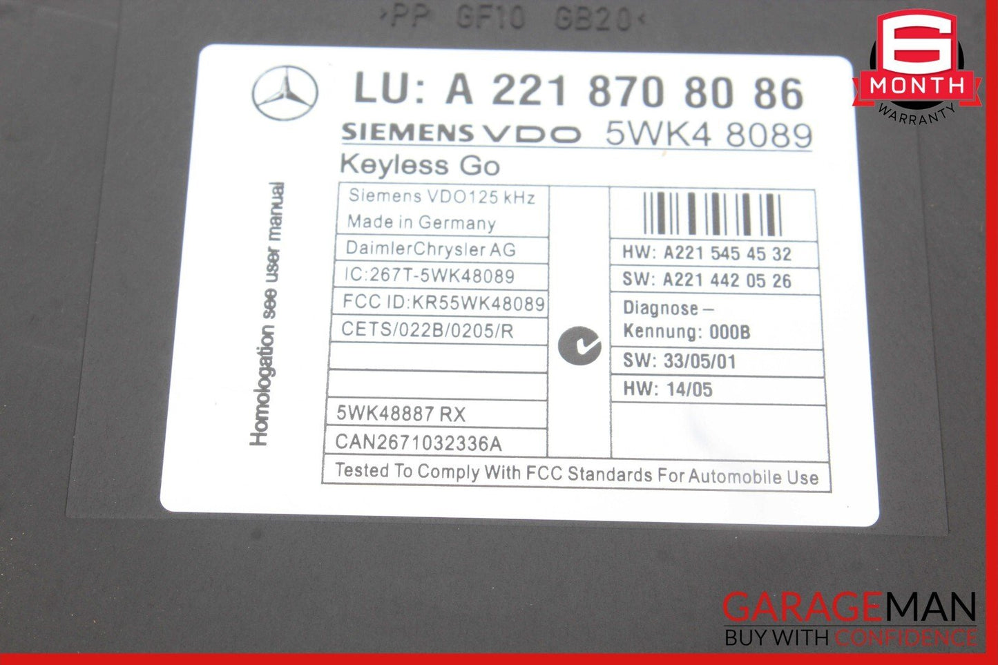 07-10 Mercedes W221 S550 CL550 S400 Keyless Go Control Module 2218708086 OEM