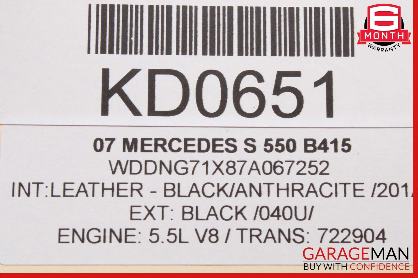 07-09 Mercedes W221 S550 S600 Rear Left / Right Side Overhead Vanity Mirror Gray