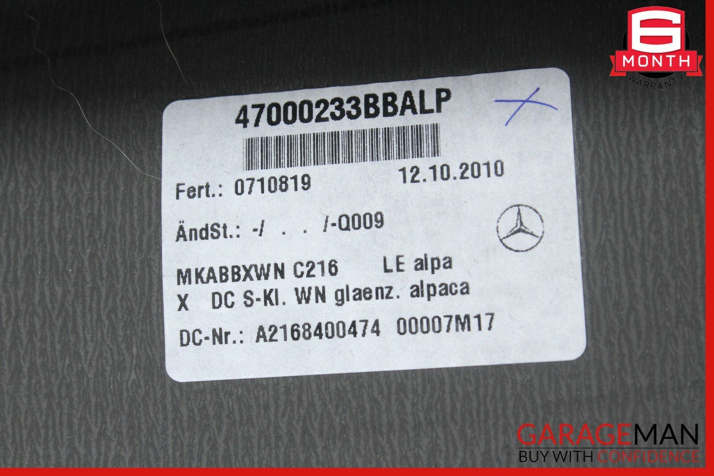 07-14 Mercedes W216 CL550 CL63 AMG Rear Center Console Storage Compartment Grey