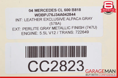 00-06 Mercedes W215 CL500 CL600 Front Right Side Top Upper Seat Cushion Gray OEM
