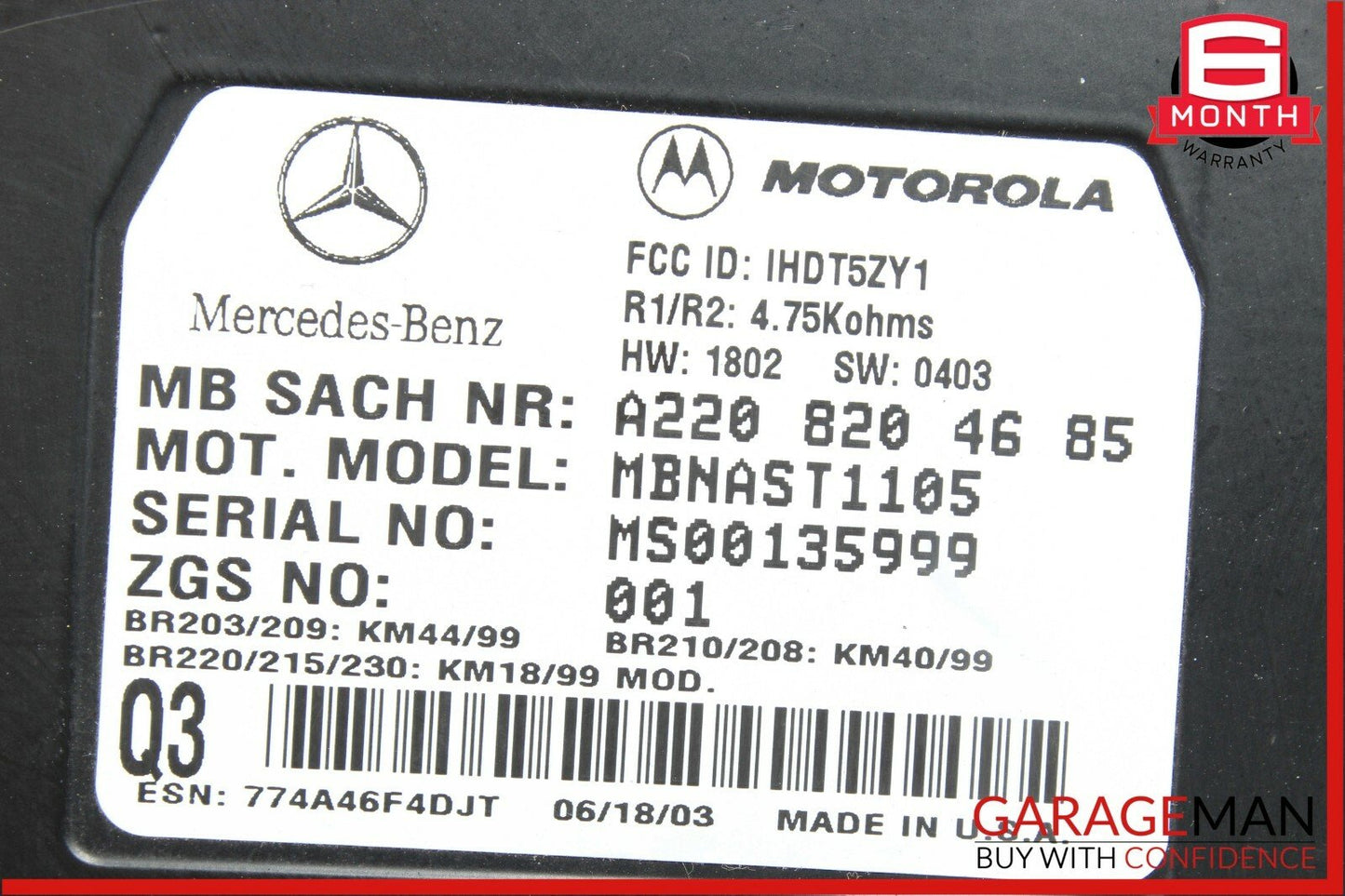03-09 Mercedes W209 CLK500 CLK55 AMG Motorola Communication Control Module Unit
