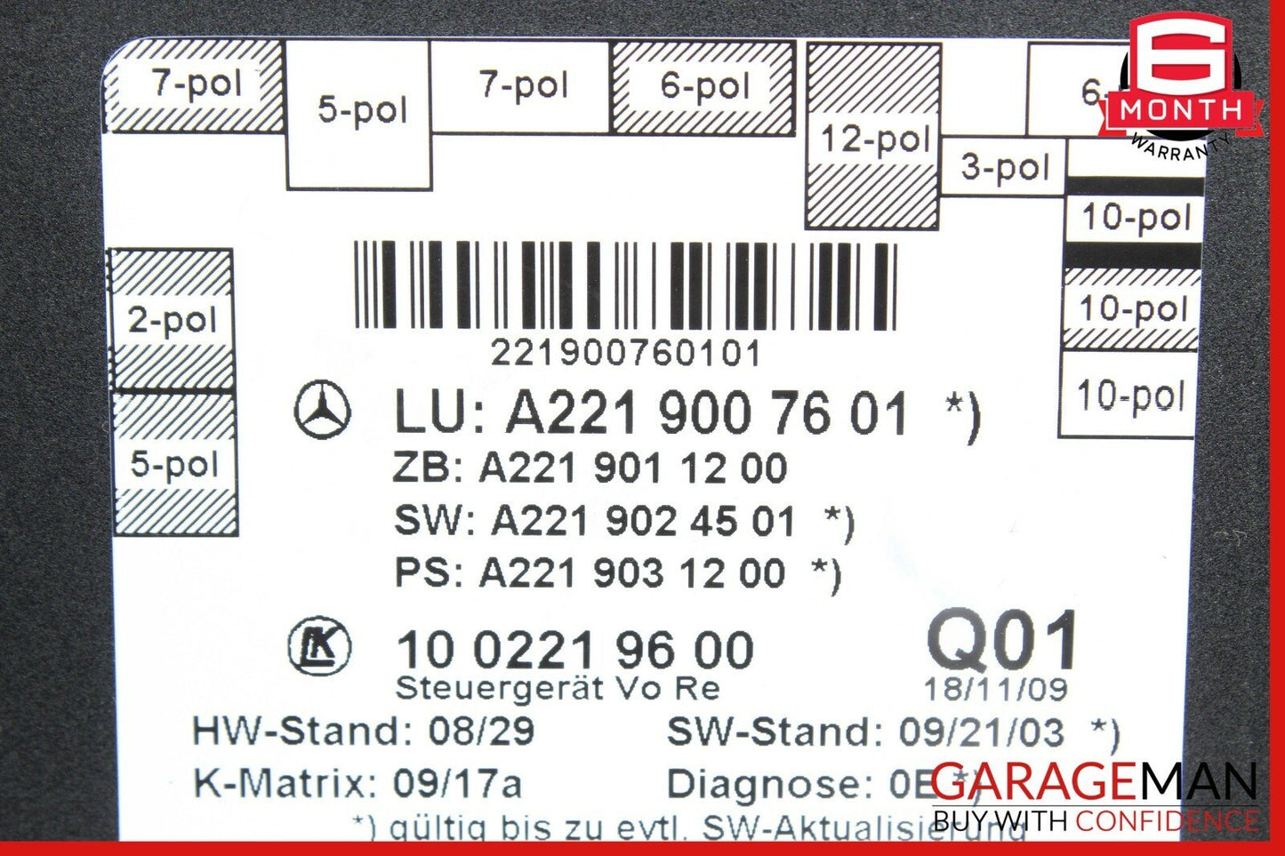 10-13 Mercedes W221 S63 Front Right Door Control Module 2219007601 OEM