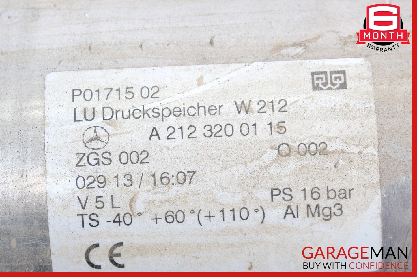 10-16 Mercedes W212 E63 AMG E550 Air Tank Suspension Pressure Reservoir OEM