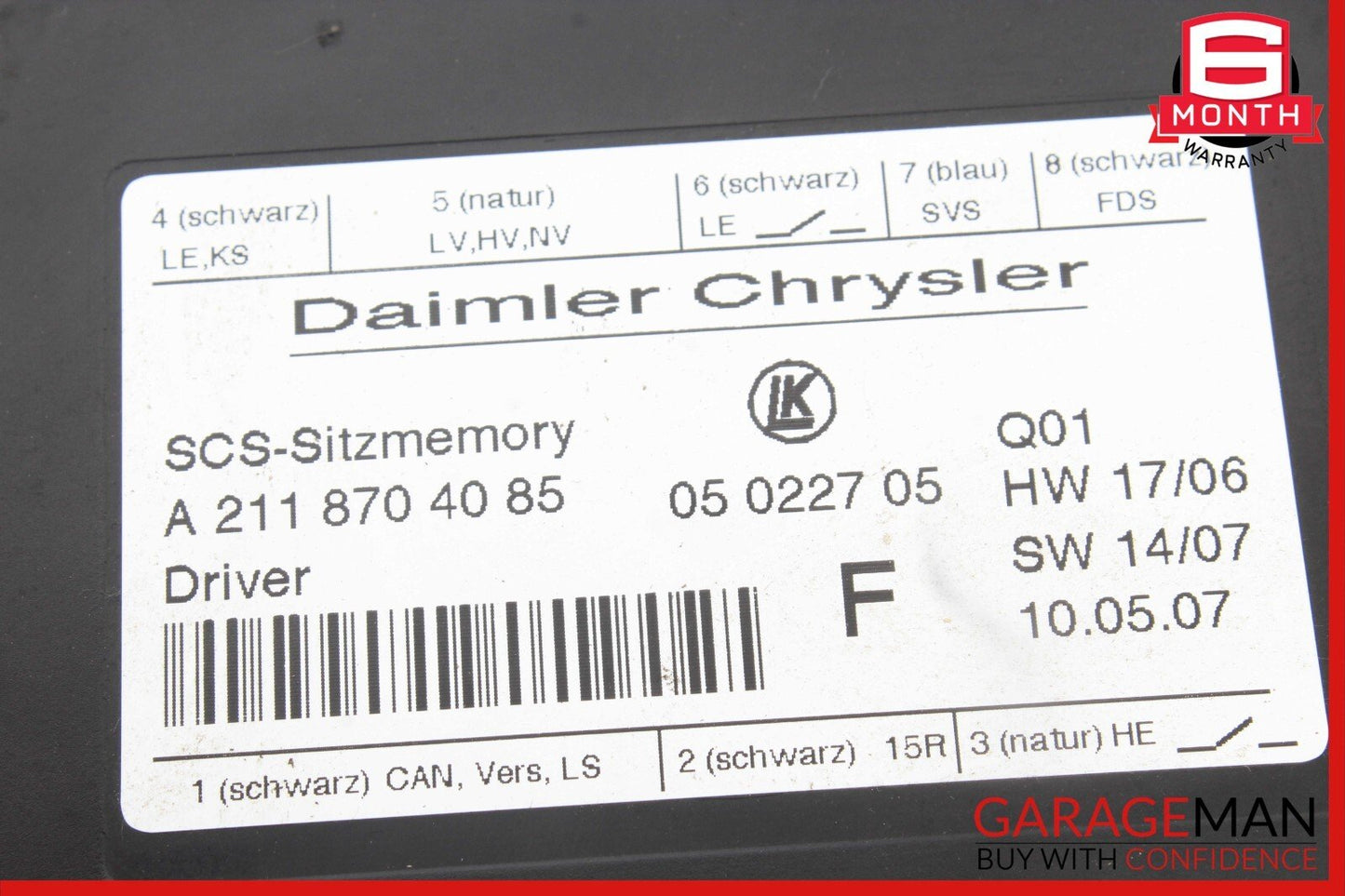 03-12 Mercedes W221 S550 GL350 SLK350 GL550 Seat Control Module Left Side OEM