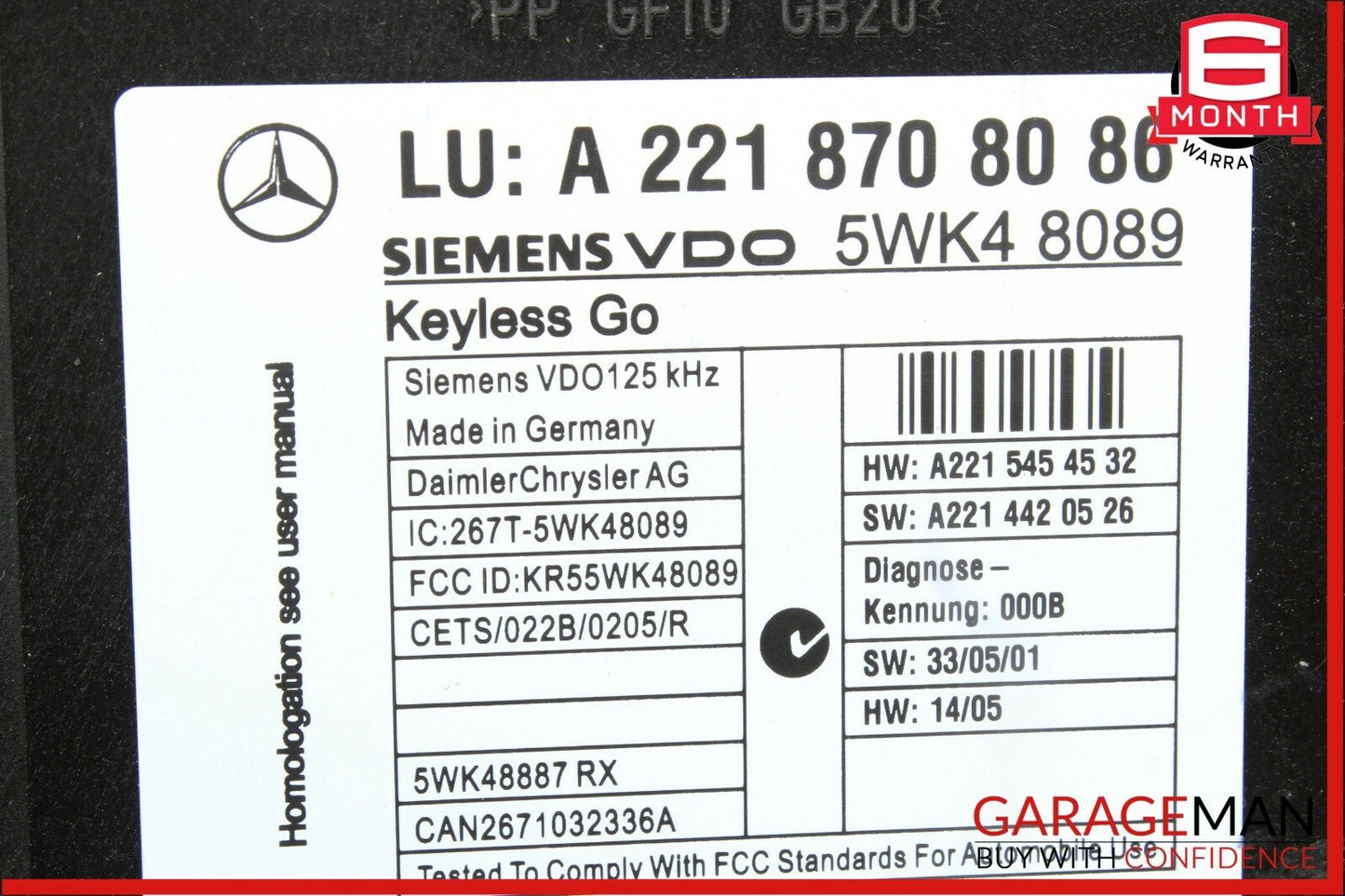 07-14 Mercedes W221 S550 S600 Keyless Go Door Entry Controller Module Unit