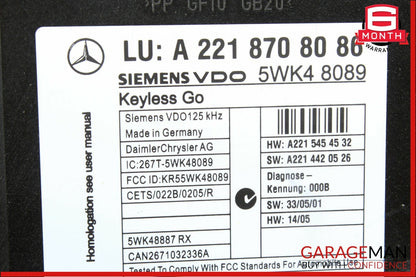 07-14 Mercedes W221 S550 S600 Keyless Go Door Entry Controller Module Unit
