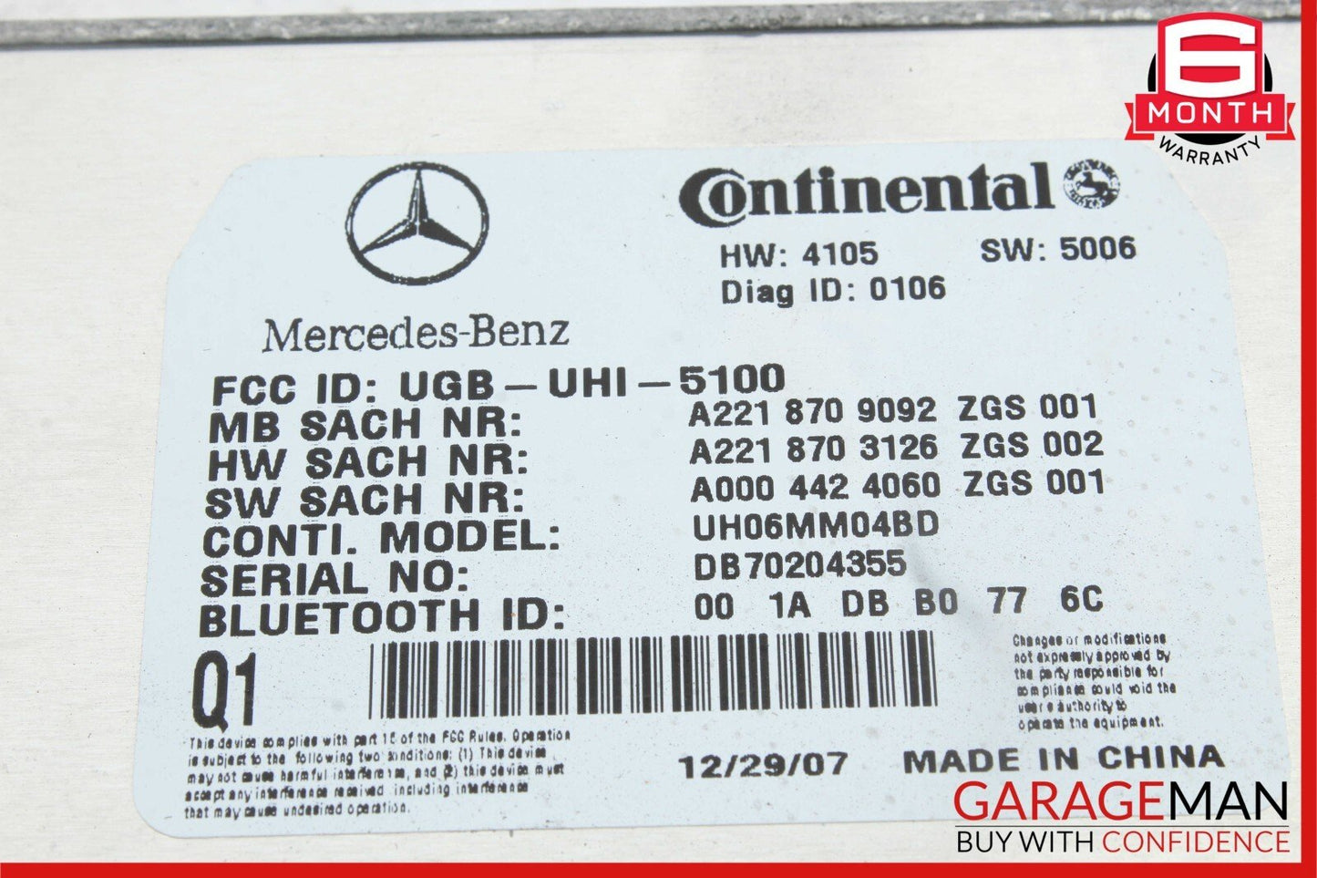 07-09 Mercedes S550 CL550 CL600 Bluetooth Communication Controller Module OEM