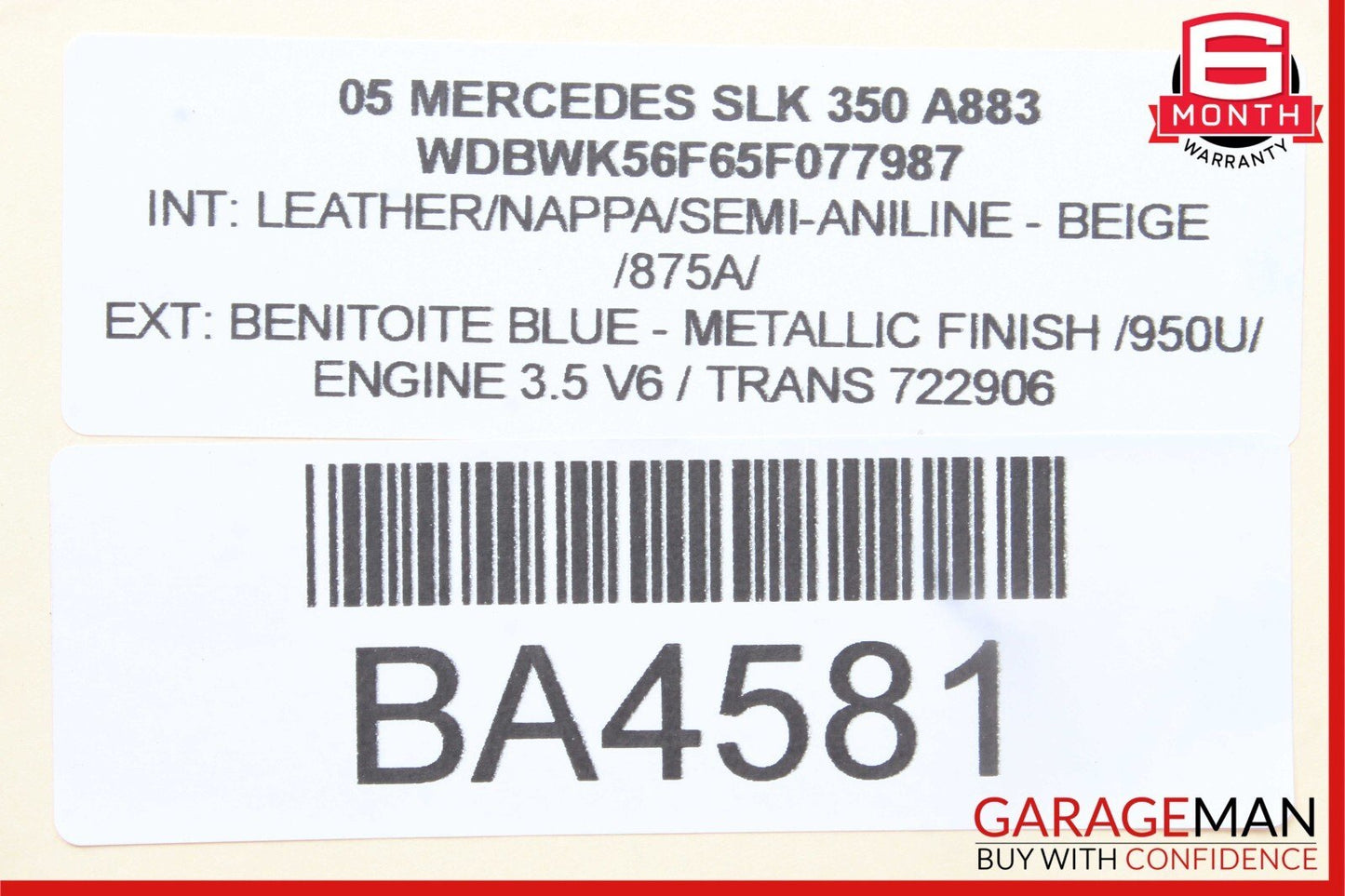 05-11 Mercedes R171 SLK300 Rear Left Convertible Roof Top Trunk Lid Cylinder OEM