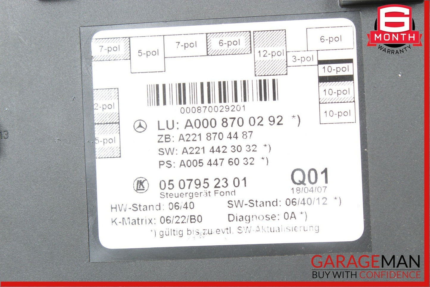 07-13 Mercedes W221 S600 S63 AMG Rear Right / Left Side Door Control Module OEM