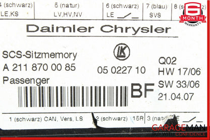 03-12 Mercedes GL450 GL550 CLS550 Front Right Passenger Side Seat Control Module