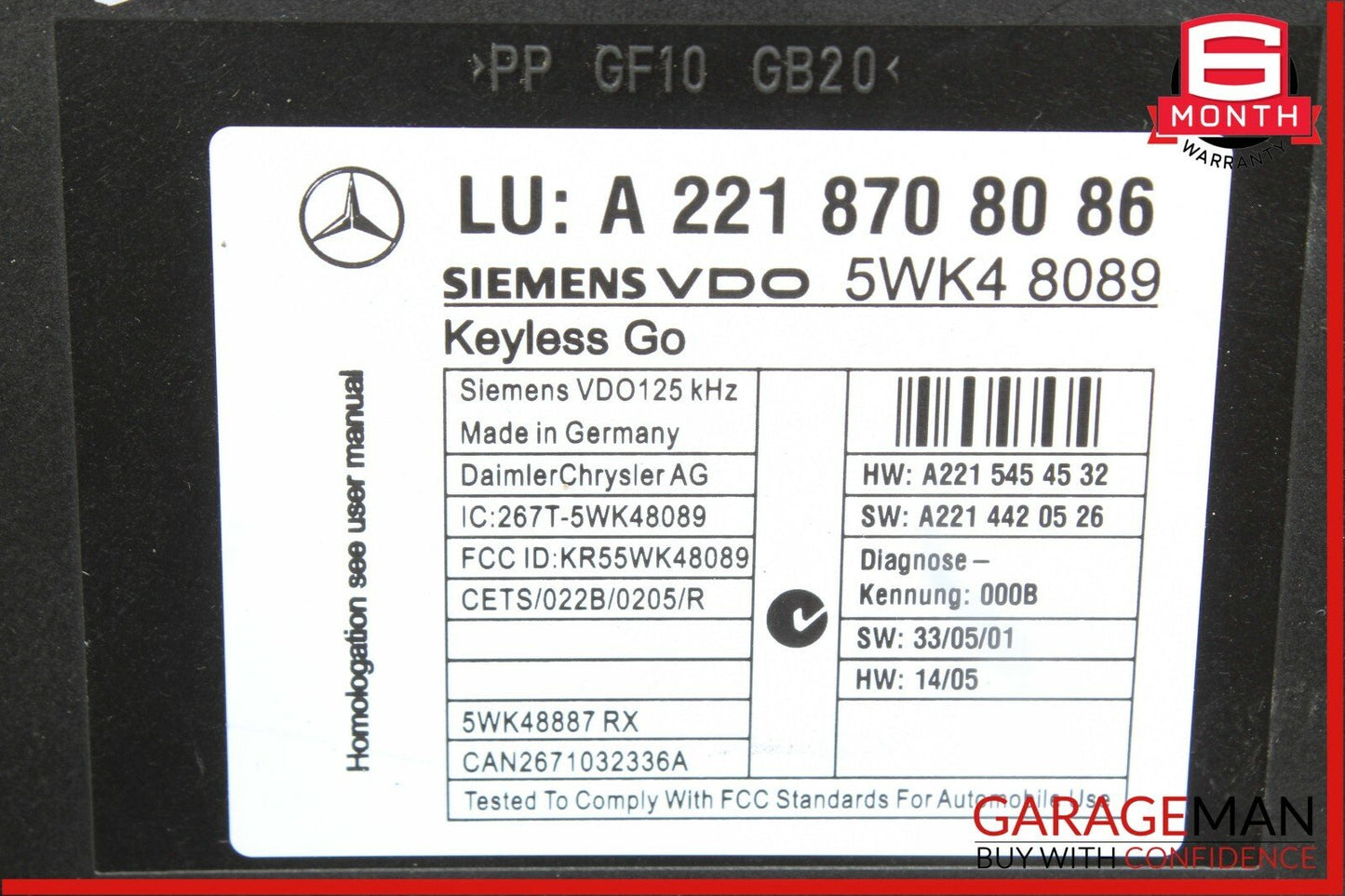 07-14 Mercedes S550 S600 Keyless Go Door Entry Control Controller Module Unit
