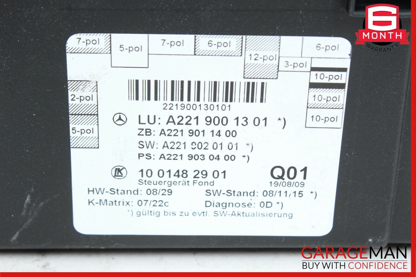 07-13 Mercedes W221 S400 S550 S65 AMG Rear Door Control Module 2218704995 OEM