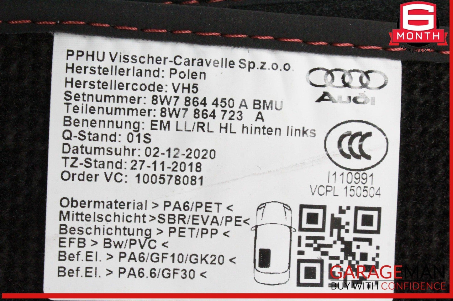 18-24 Audi S5 A5 Front and Rear Floor Carpet Mat Set 8W7864450A OEM