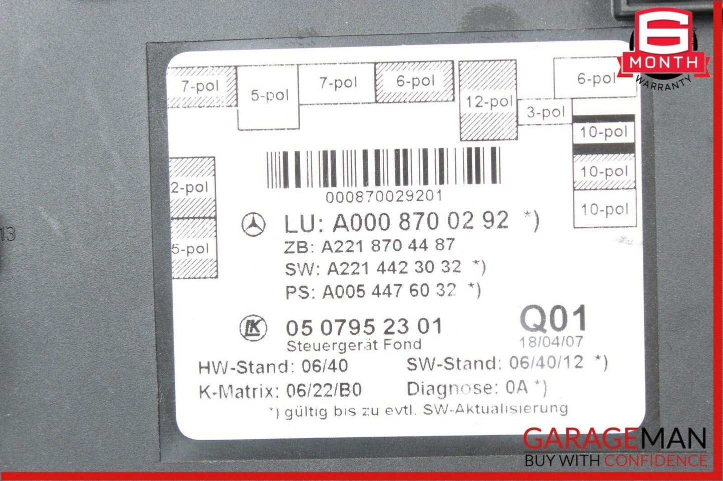 07-13 Mercedes W221 S600 S63 AMG Rear Left / Right Side Door Control Module OEM